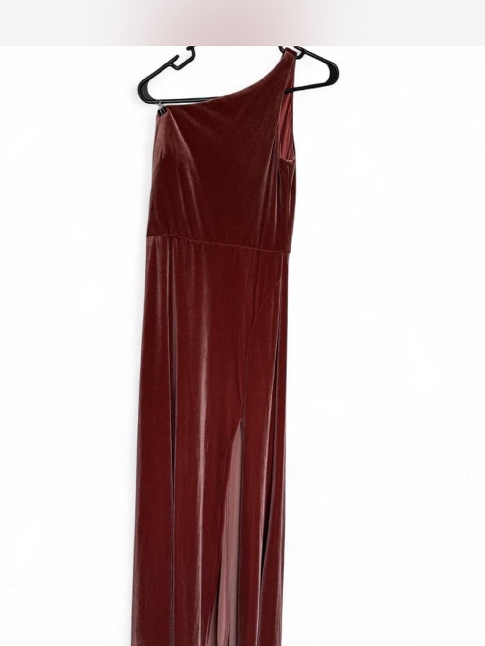 Jenny Yoo One-Shoulder Velvet Gown in Burgundy